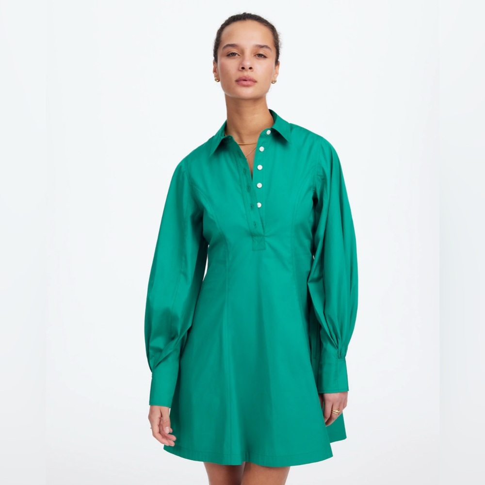 Madewell Emerald Green Long Sleeve Shirt Dress
